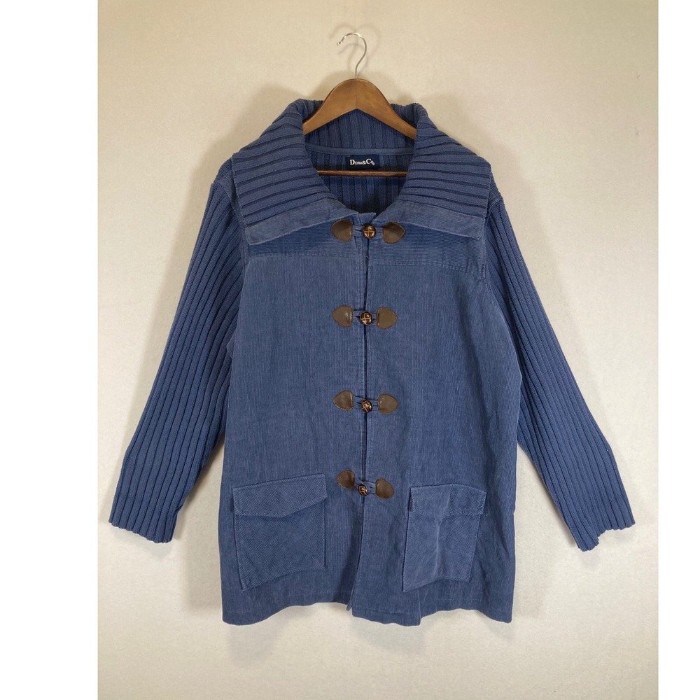 Coastal‎ Cabin Denim & Co Women XL Corduroy Ribbed Knit Toggle Cardigan Jacket